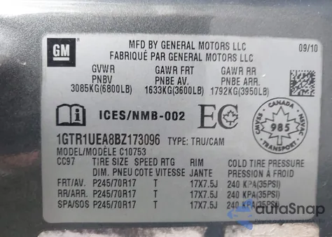 2011 GMC Sierra 1500 Sl из США, поврежденный, VIN 1GTR1UEA8BZ173096